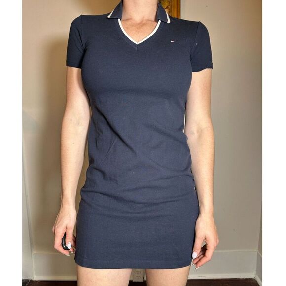 Y2K Tommy Hilfiger Navy Collared Mini Dress Size XXS - Picture 1 of 4